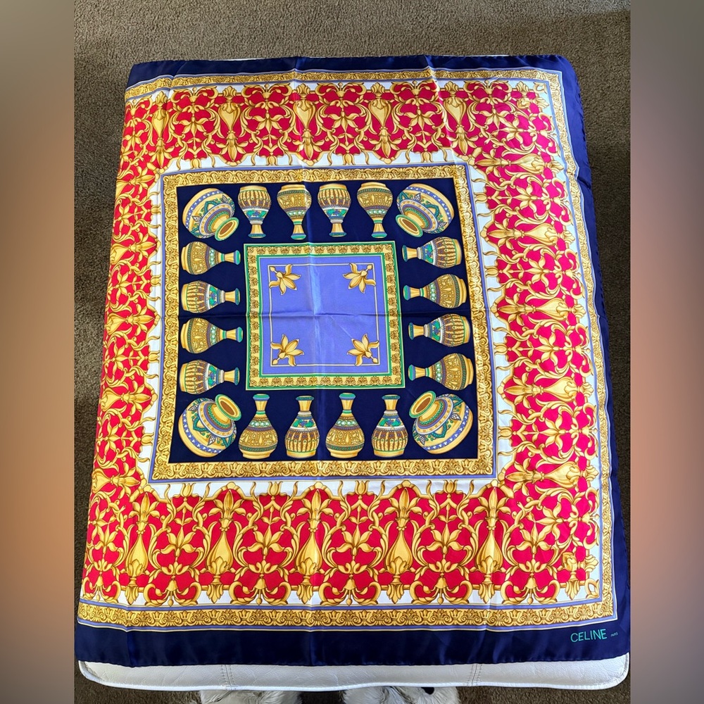 Celine Vase Navy and Gold Silk Scarf